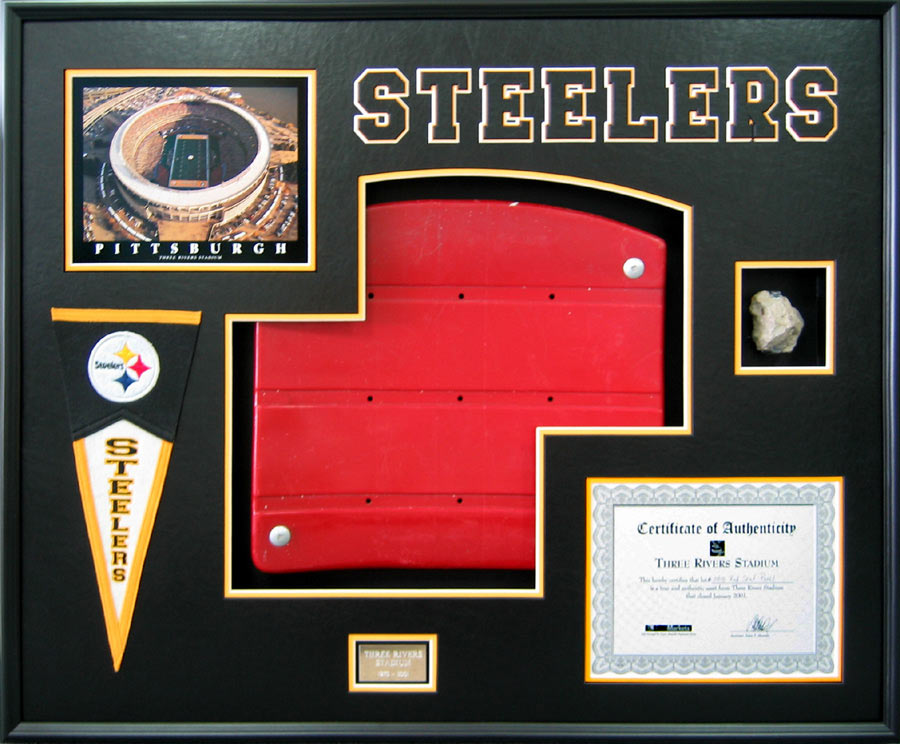 Framed Steeler's Stadium Seat Example Custom Framed